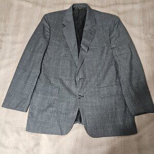 Mens Size 46L Blue Gray Windowpane Plaid Blazer Sports Coat Palm Beach